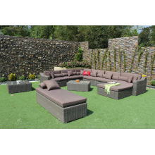 Conjunto de sofá grande de ratão sintético para móveis de vime de jardim ao ar livre